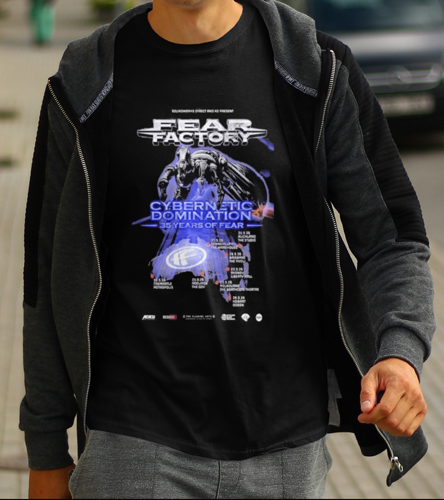 Fear Factory Cybernetic Domination 35 Years Of Fear Tour Dates Australia New Zealand T-Shirt