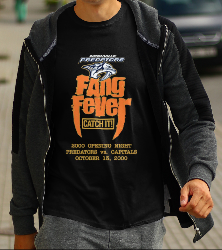 Nashville Predators Fang Fever Catch It 2000 Opening Night Predators Vs Capitals October 13 2000 T-Shirt