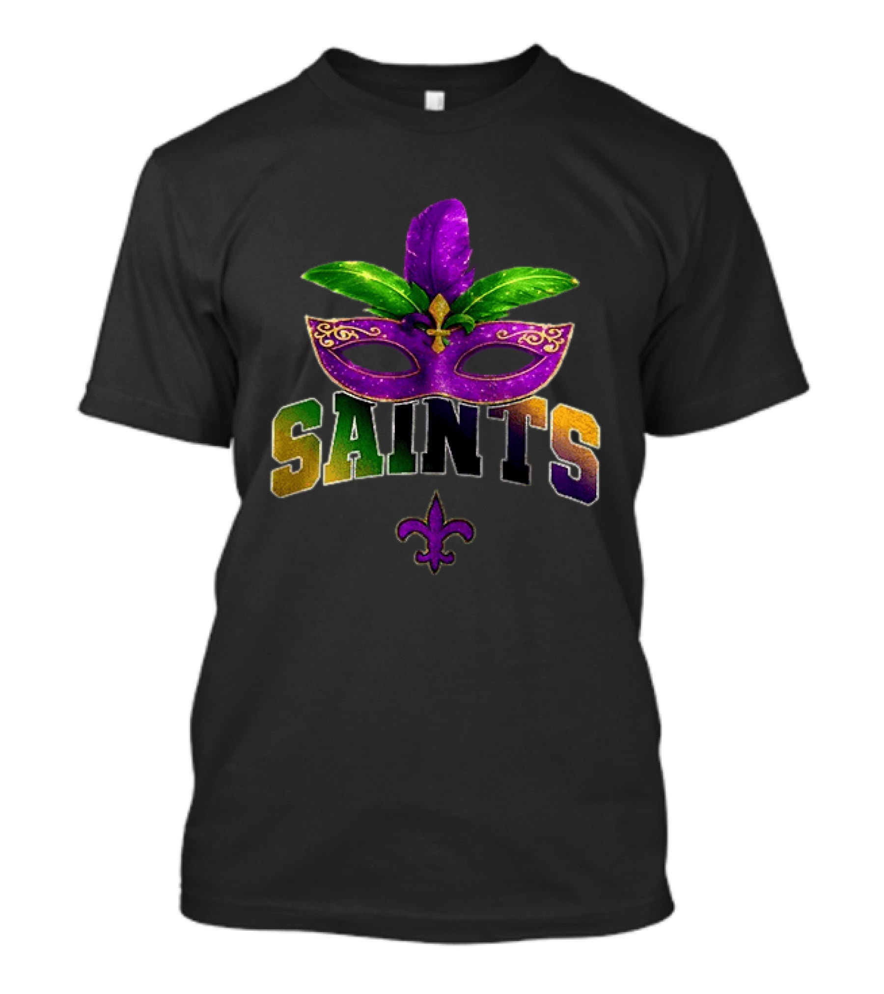 New Orleans Saints Mardi Gras Mask Fleur De Lis T-Shirt