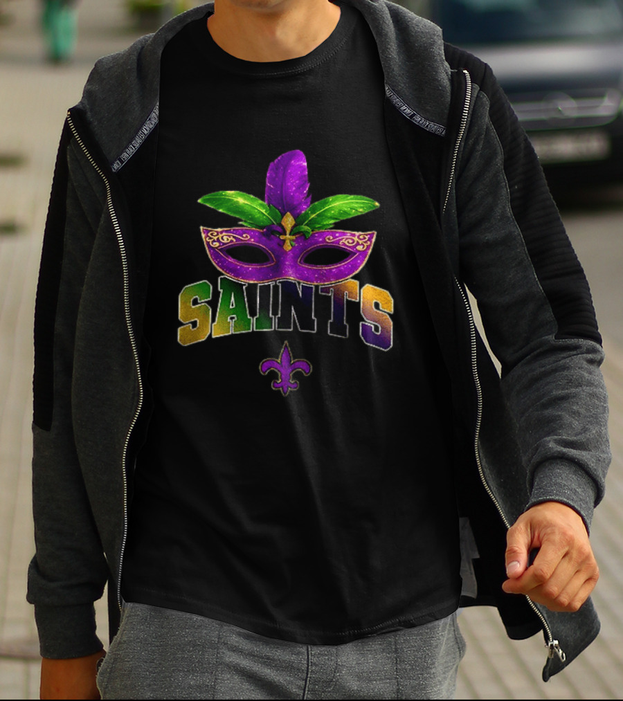New Orleans Saints Mardi Gras Mask Fleur De Lis T-Shirt