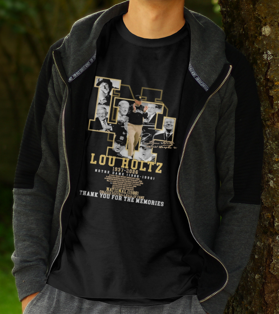 Notre Dame Lou Holtz 1937 2026 Thank You For The Memories College Football Hall Of Fame National Champions T-Shirt