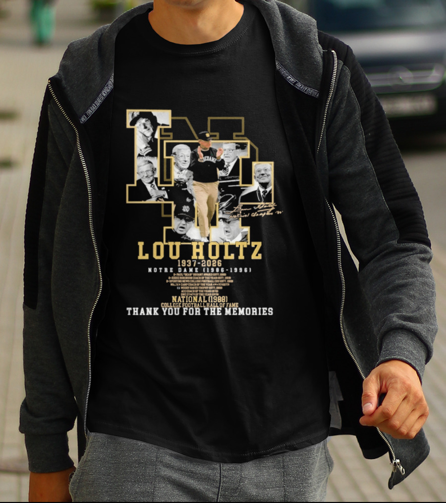 Notre Dame Lou Holtz 1937 2026 Thank You For The Memories College Football Hall Of Fame National Champions T-Shirt