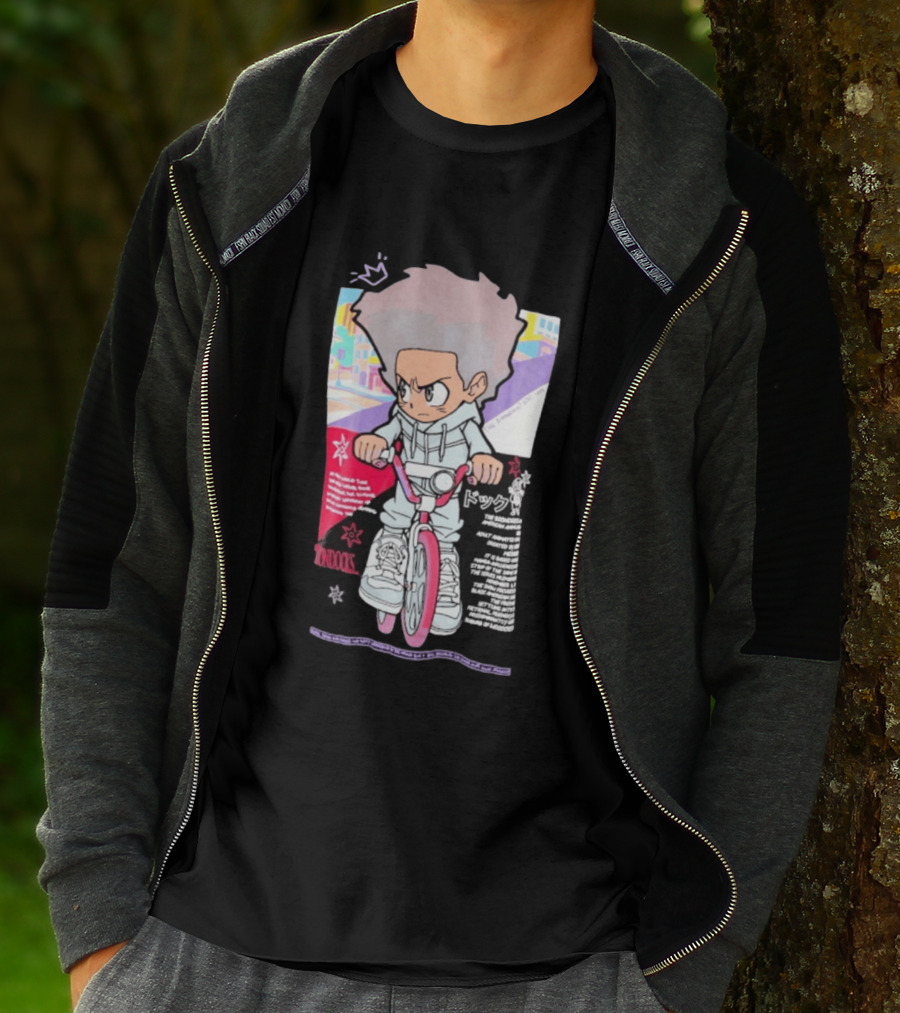 The Boondocks Freeman Cycle Anime Mashup Kid Biking Edgy T-Shirt