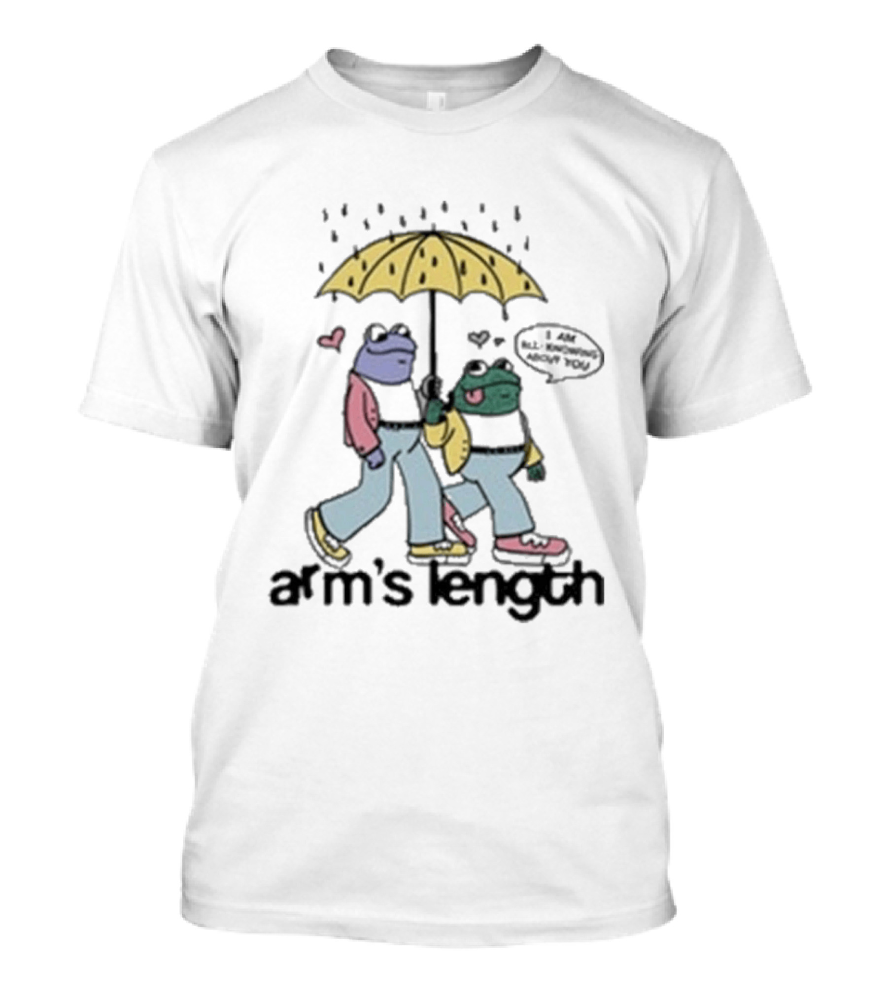 Arm's Length Frog And Toad Walking Under Umbrella With Love Hearts T-Shirt