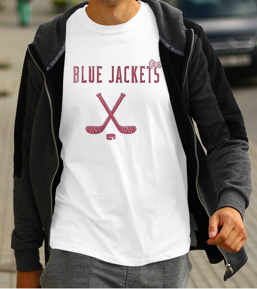 Columbus Blue Jackets Hello Kitty Collaboration With Hockey Sticks And Bow T-Shirt