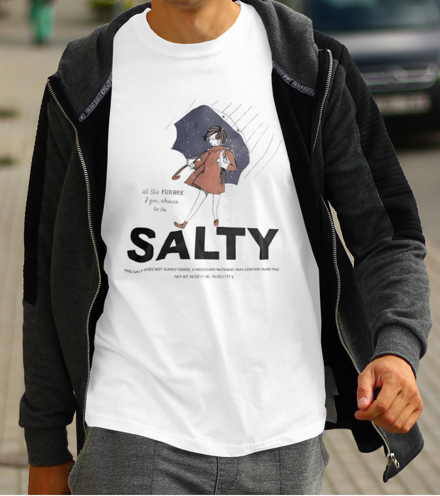 Salty Umbrella Girl In Rain Red Coat T-Shirt