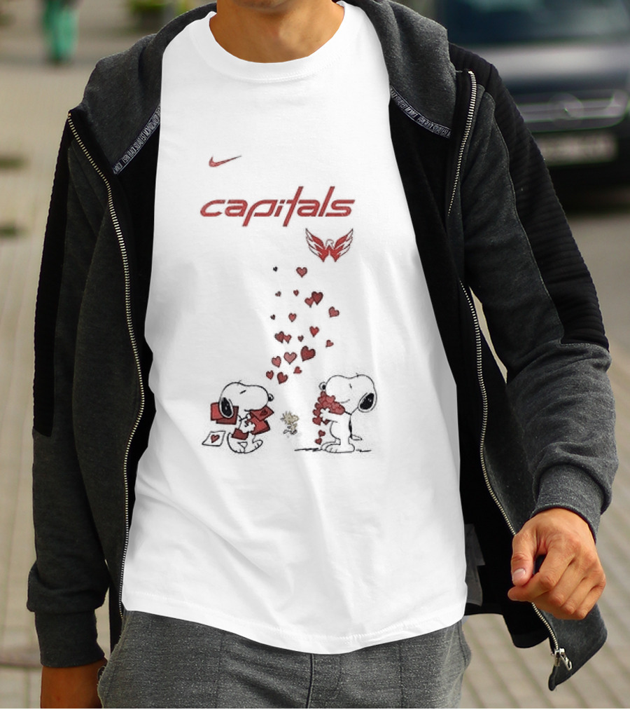 Washington Capitals Snoopy Hearts Valentine's Day Collaboration T-Shirt