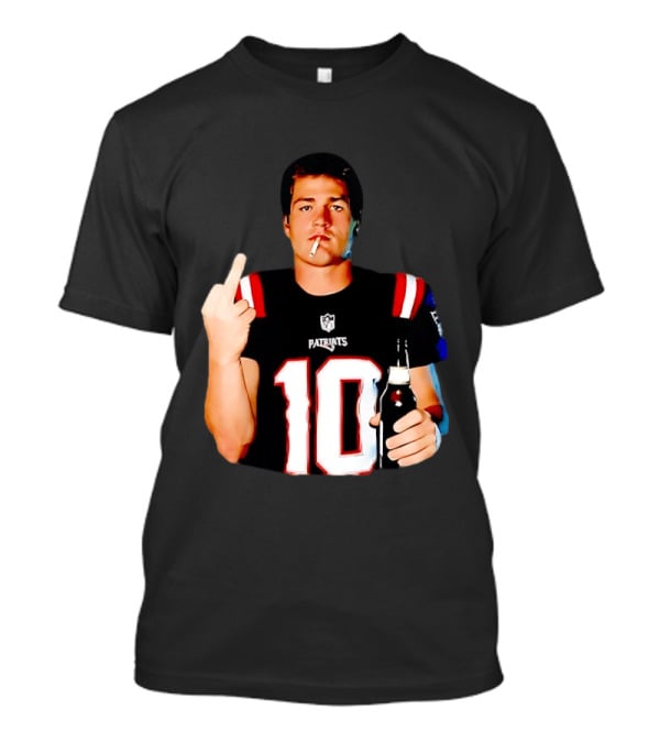 Drake Maye Middle Finger Smoking Holding Beer Can New England Patriots 10 T-Shirt