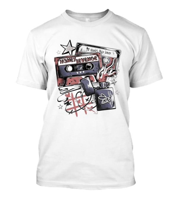 Honey Revenge Mixtape Cassette Red Star Flame Dice Skull T-Shirt