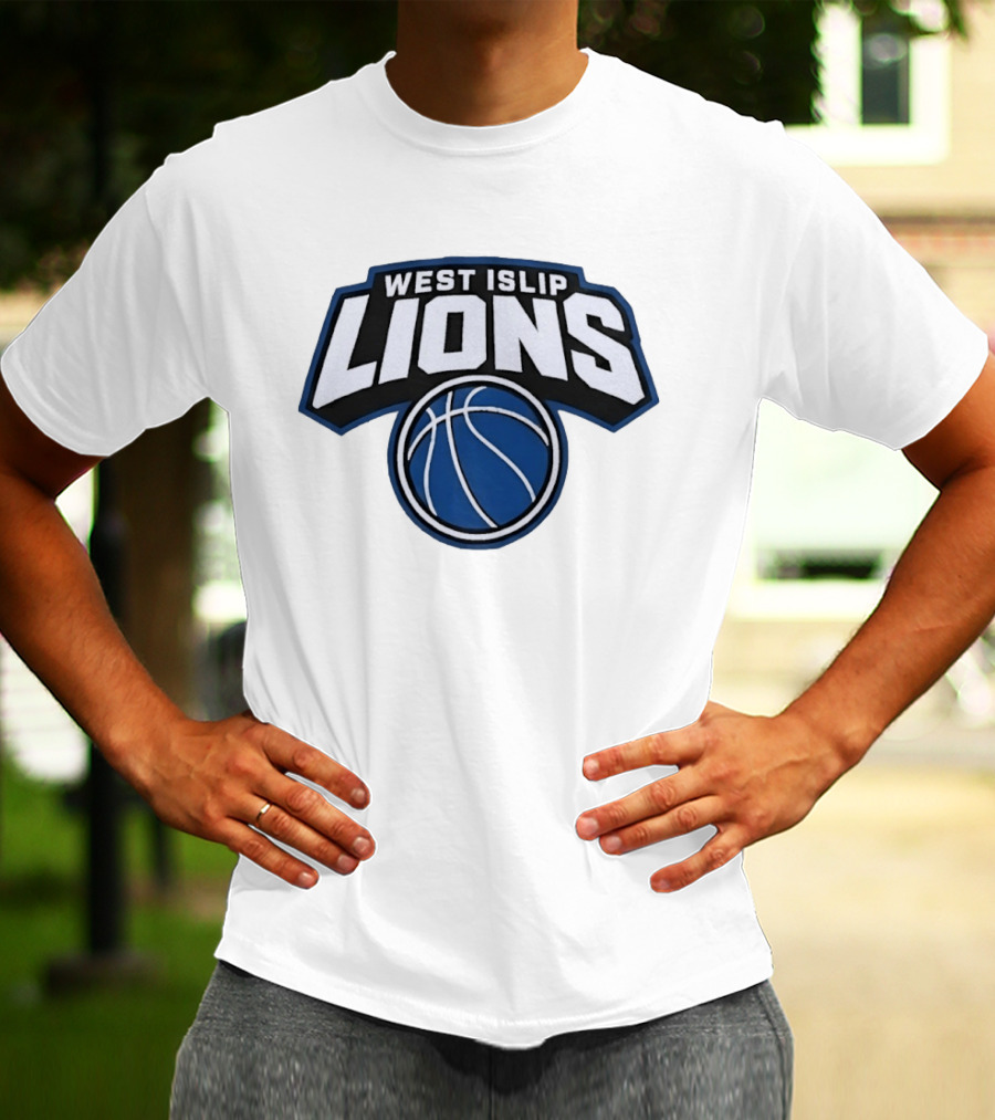 West Islip Lions Basketball Team Blue And White T-Shirt