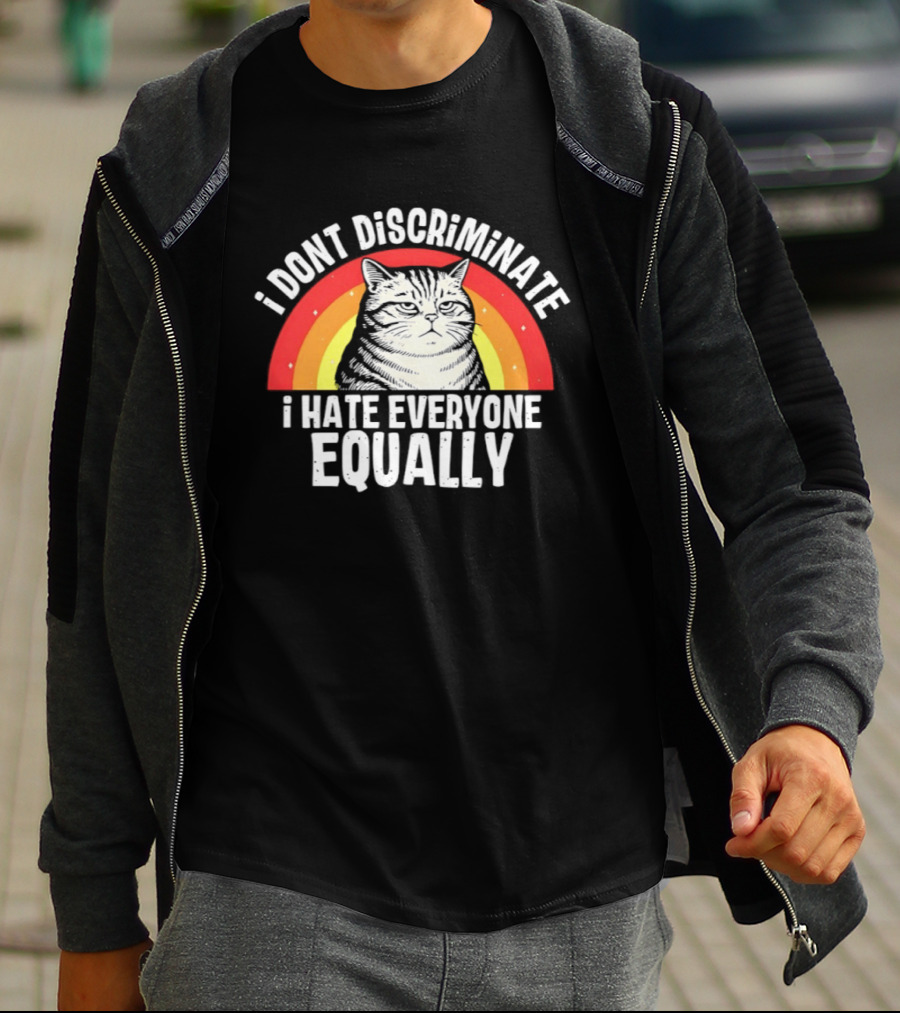 I Dont Discriminate I Hate Everyone Equally Grumpy Cat Rainbow T-Shirt