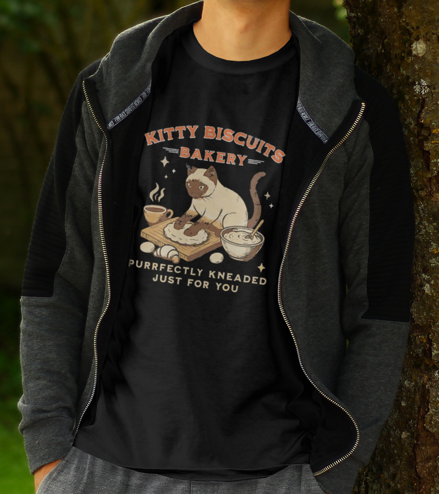 Kitty Biscuits Bakery Purrfectly Kneaded Just For You Cat Baking T-Shirt