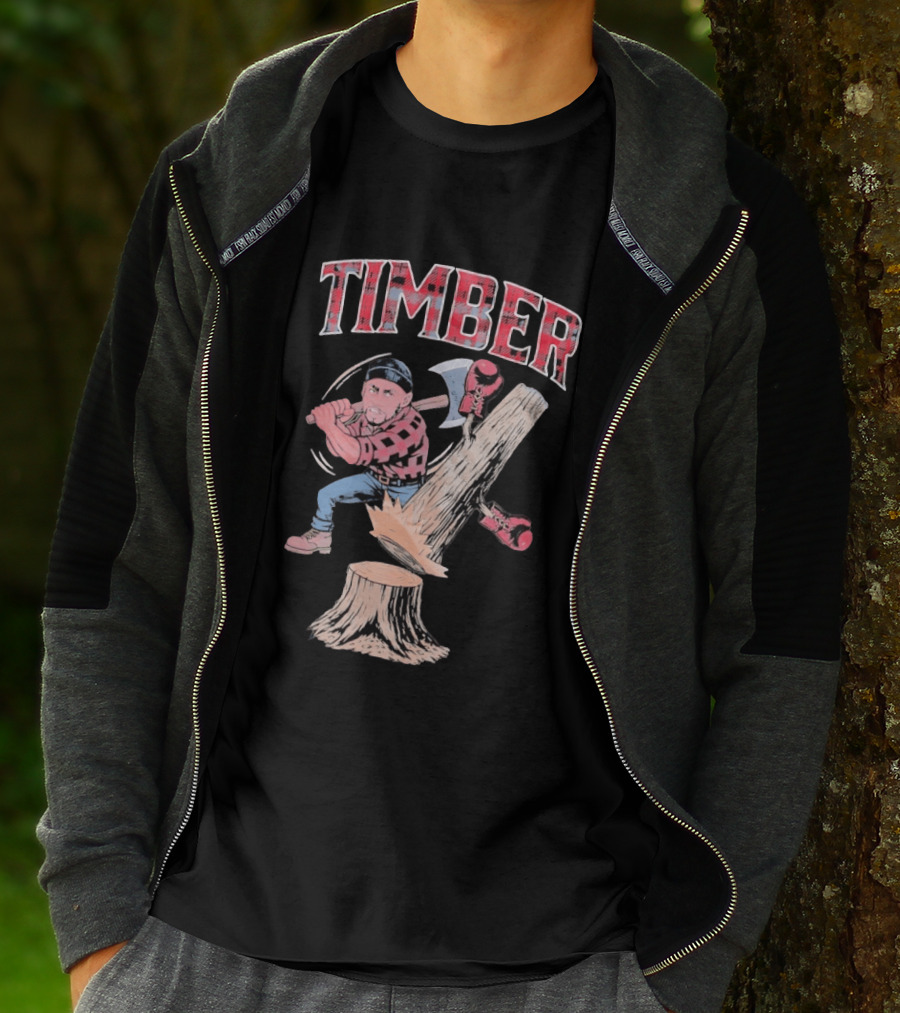 Timber Lumberjack Cartoon With Axe And Falling Tree T-Shirt