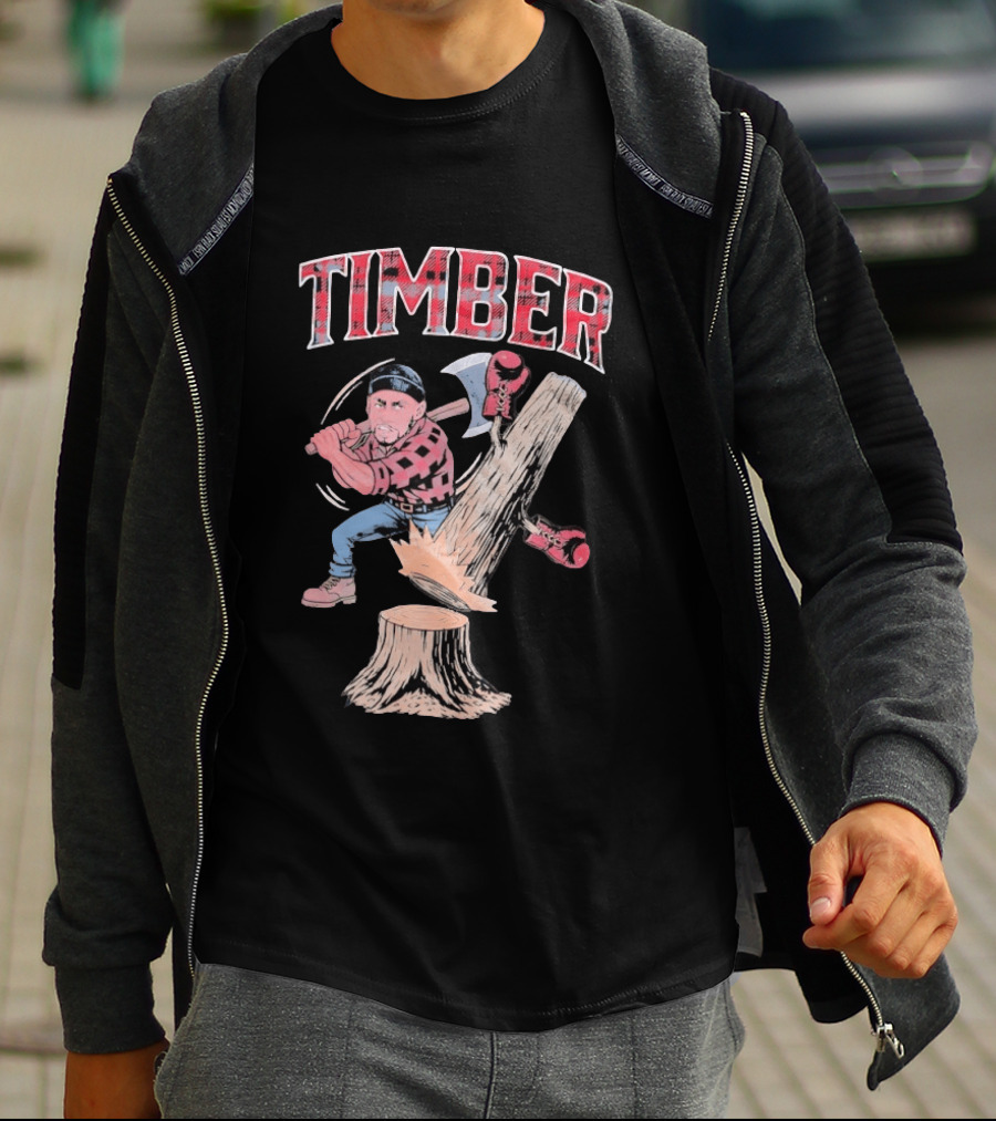 Timber Lumberjack Cartoon With Axe And Falling Tree T-Shirt