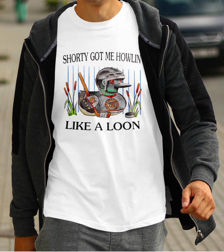 Shorty Got Me Howlin' Like A Loon Hockey Duck Player 81 C Pond Scene T-Shirt