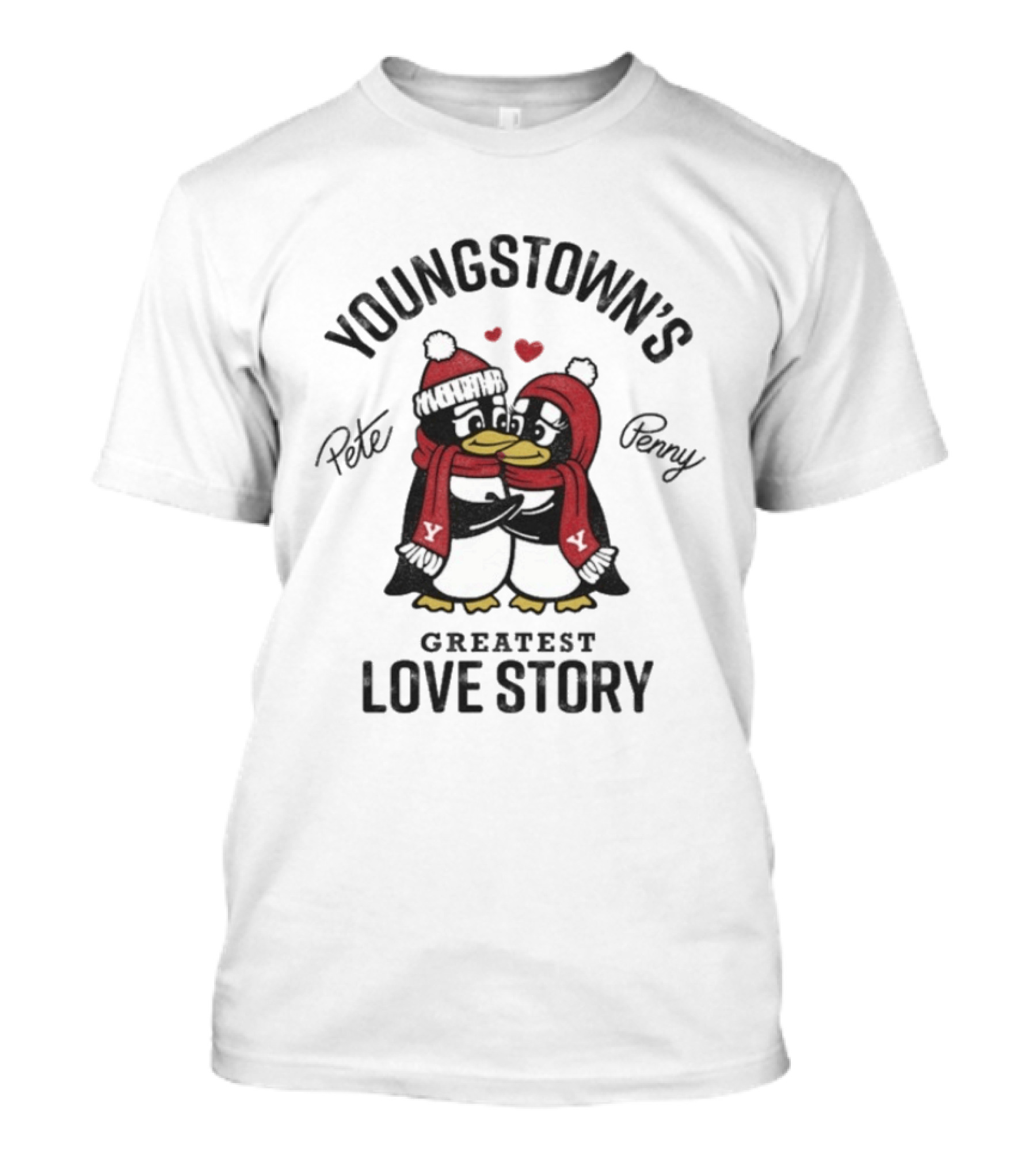 Youngstown's Greatest Love Story Pete Penny Penguins Hearts T-Shirt