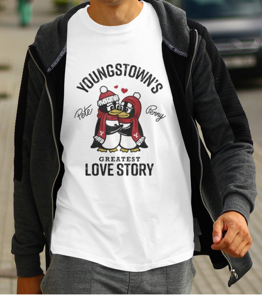 Youngstown's Greatest Love Story Pete Penny Penguins Hearts T-Shirt