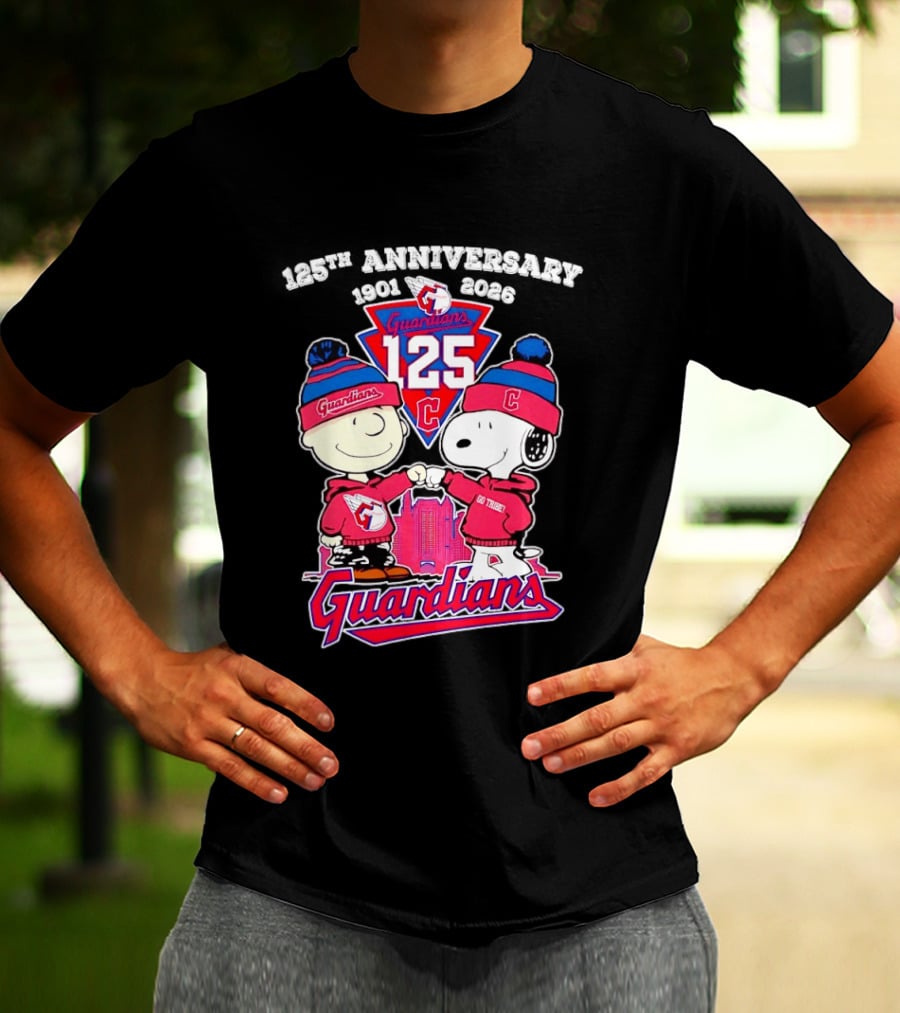 Charlie Brown Snoopy 125th Anniversary Cleveland Guardians Go Tribe T-Shirt