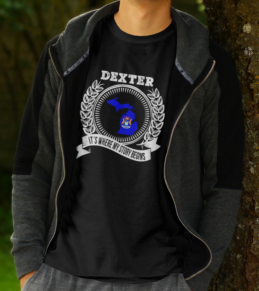 Dexter Michigan It's Where My Story Begins Laurel Wreath T-Shirt