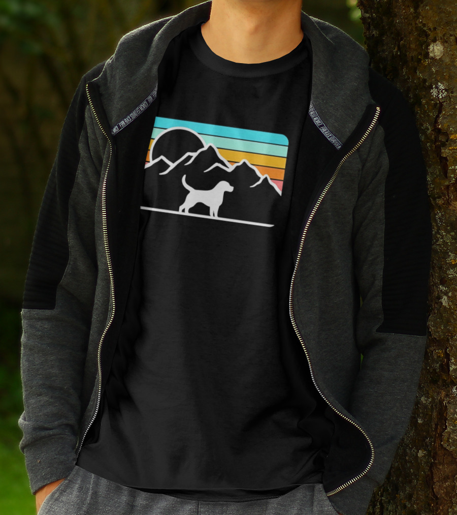 Dog With Mountain Retro Sunset T-Shirt