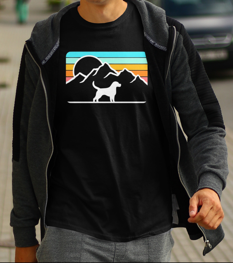Dog With Mountain Retro Sunset T-Shirt