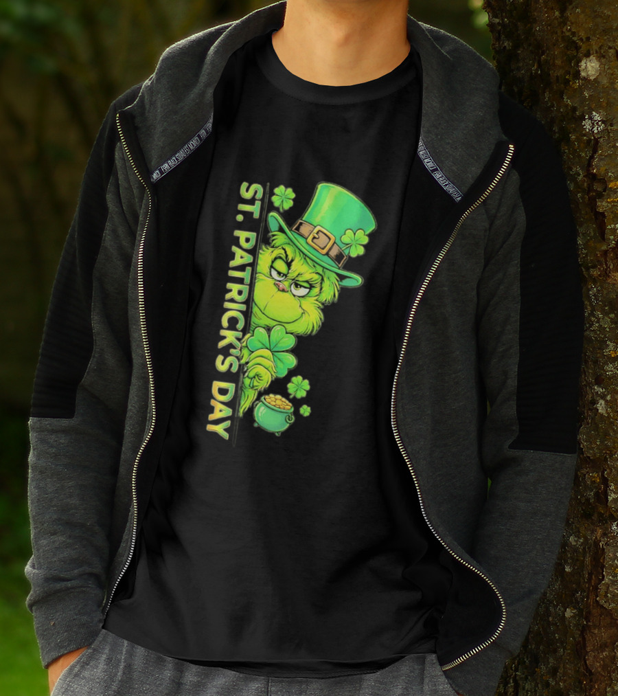 St. Patrick's Day Grinch With Leprechaun Hat And Gold Pot T-Shirt
