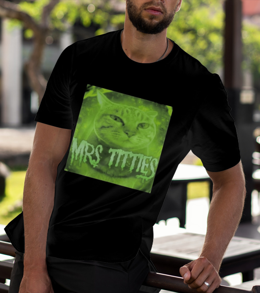 Mrs Titties Cat Glowing Neon Green Feline T-Shirt