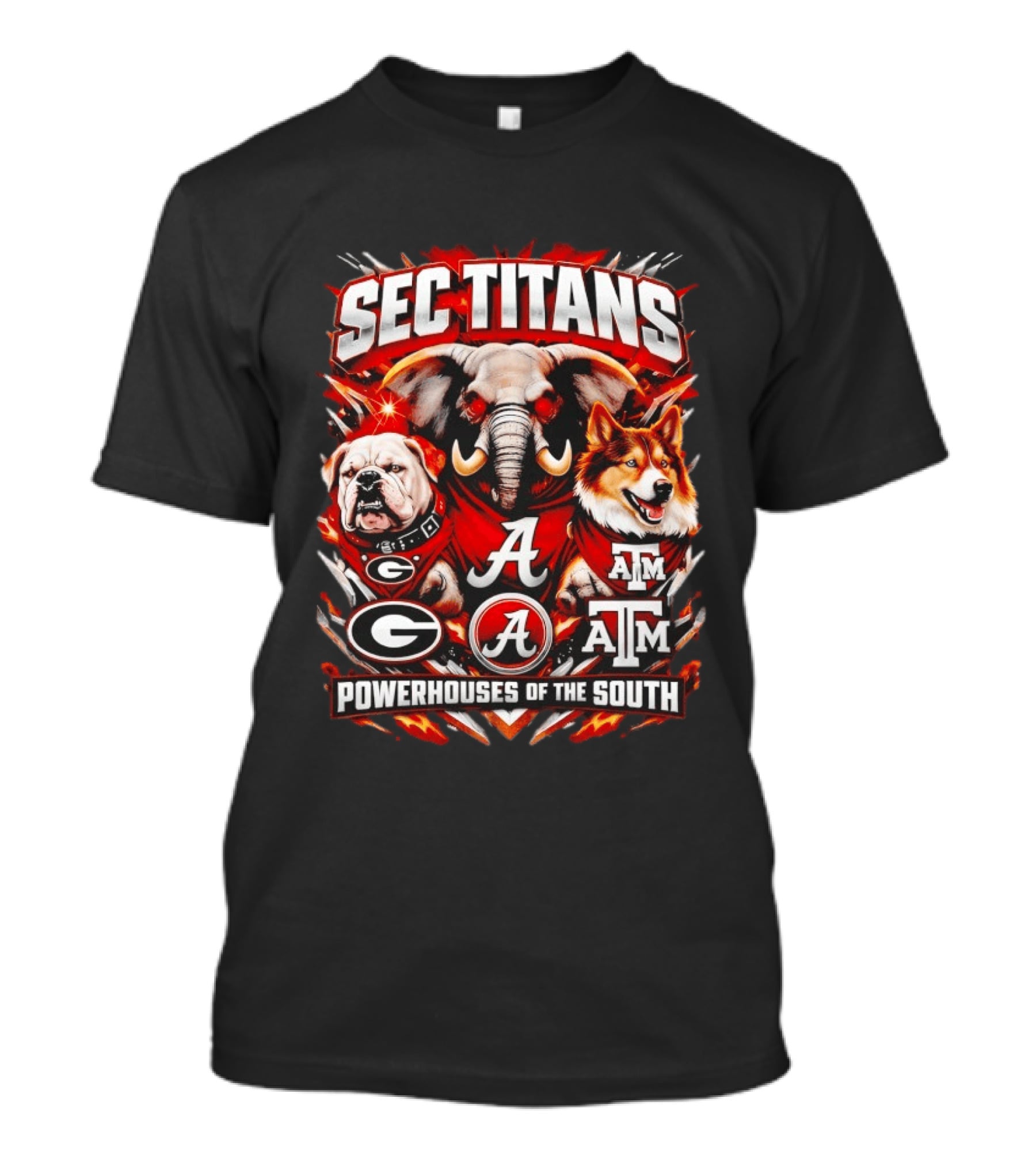 SEC Titans Powerhouses Of The South Georgia Bulldogs Alabama Crimson Tide Texas A&M Aggies T-Shirt