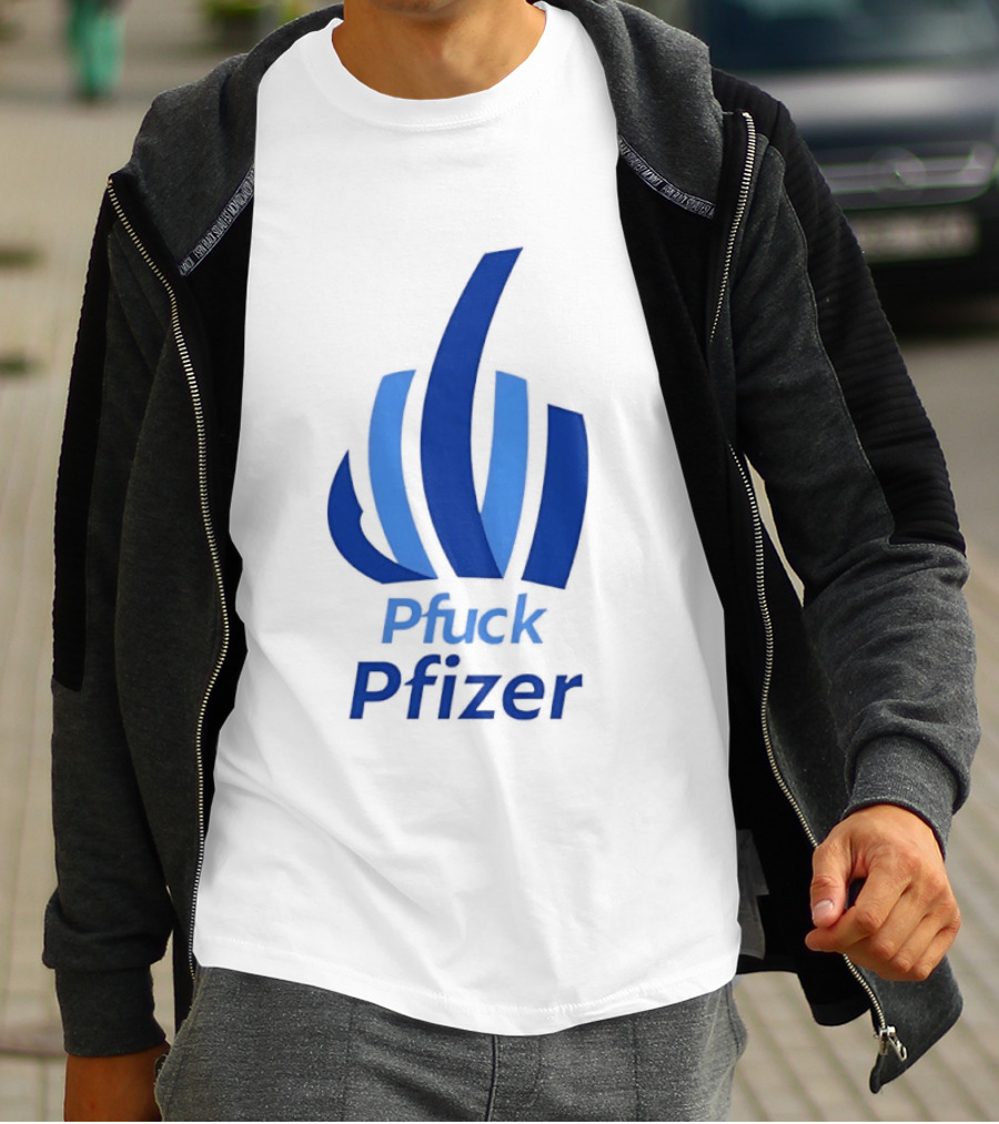 Pfuck Pfizer Middle Finger Symbol Bold Blue T-Shirt