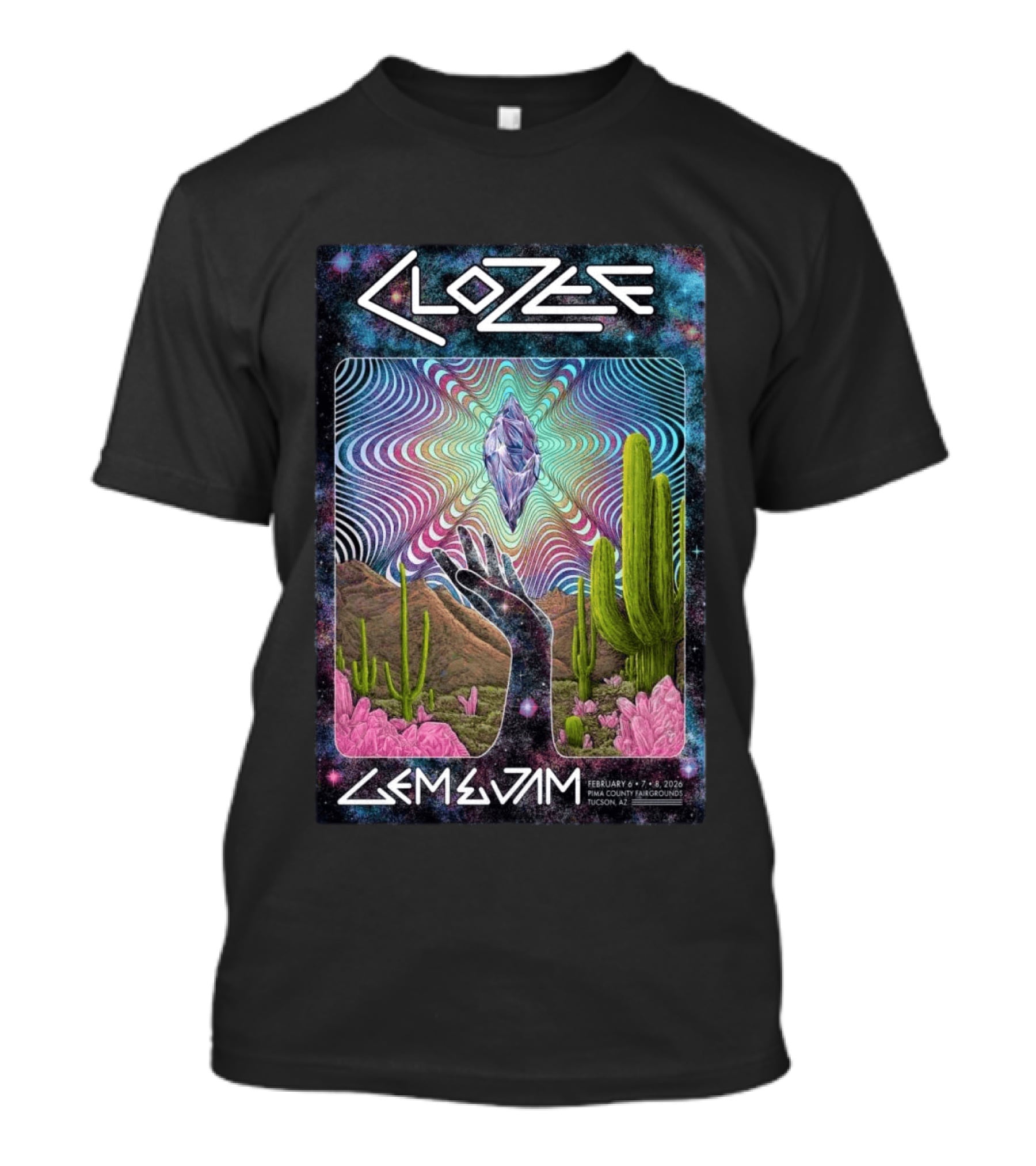 CloZee Gem And Jam Festival Tucson February 6 8 2026 Pima County Fairgrounds Cactus Crystal T-Shirt
