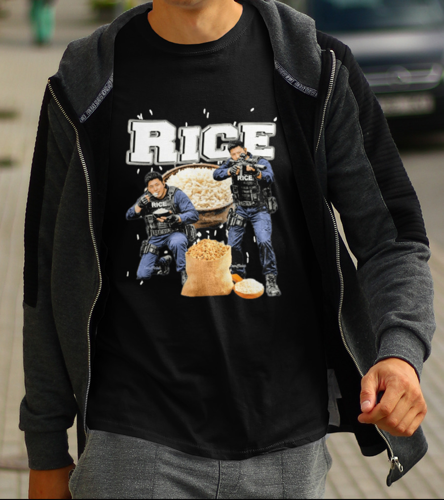 Rice Police Action Squad With Officers And Rice Bags T-Shirt