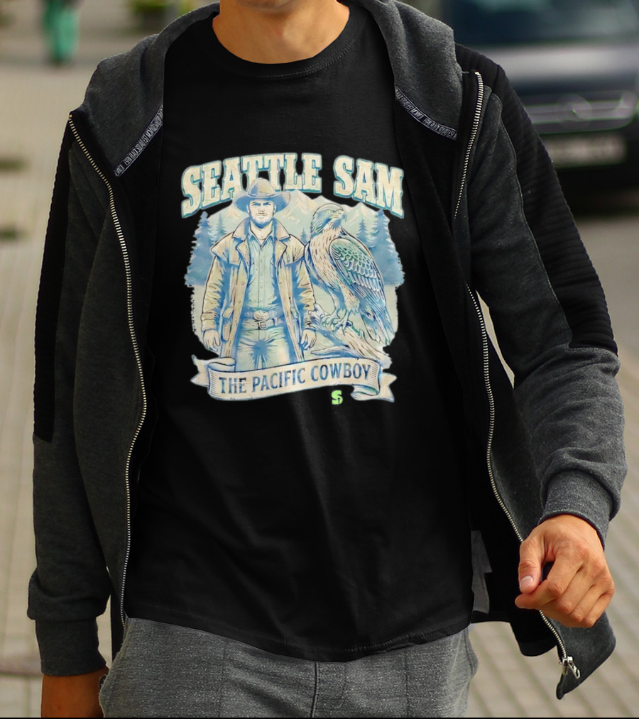 Seattle Sam The Pacific Cowboy With Mountains And Eagle T-Shirt