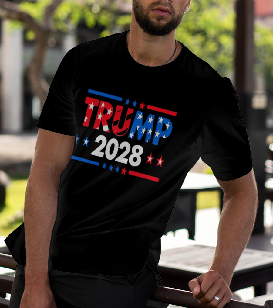 Trump 2028 Stars Stripes American Flag T-Shirt