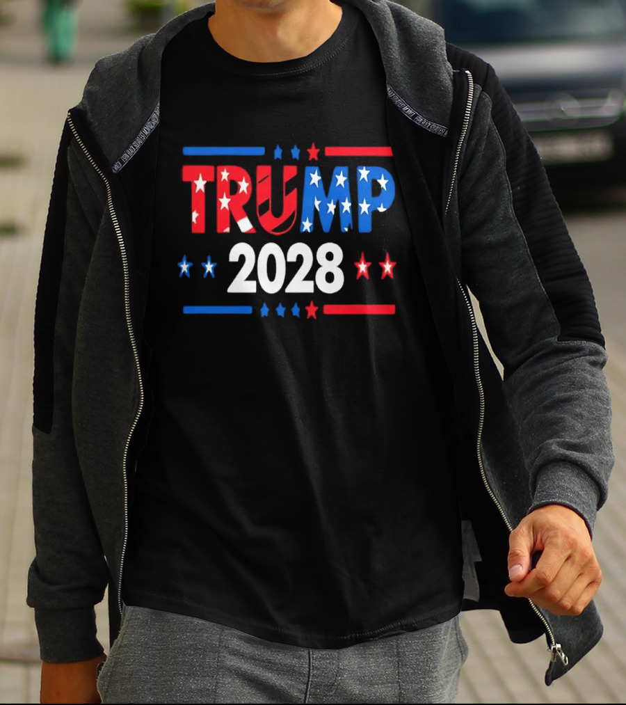 Trump 2028 Stars Stripes American Flag T-Shirt
