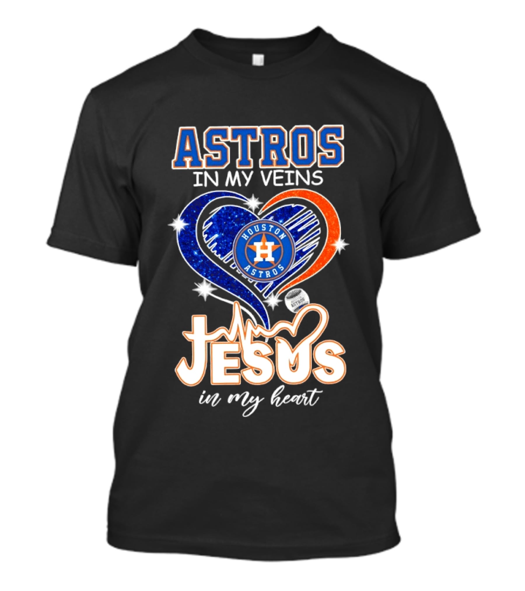 Houston Astros In My Veins Jesus In My Heart Heartbeat Diamond Shape T-Shirt