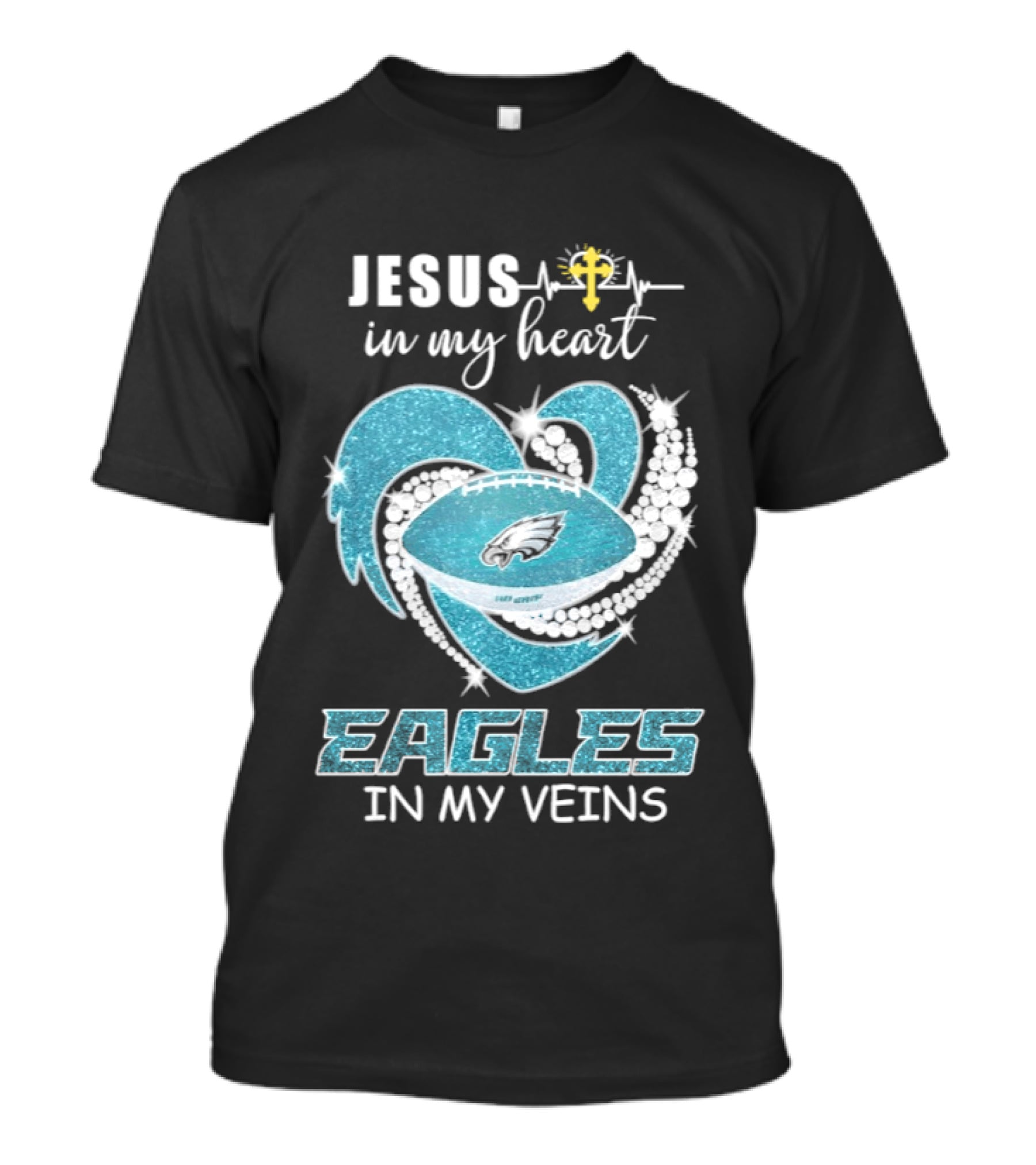 Jesus In My Heart Eagles In My Veins Diamond Heart Shape Football T-Shirt