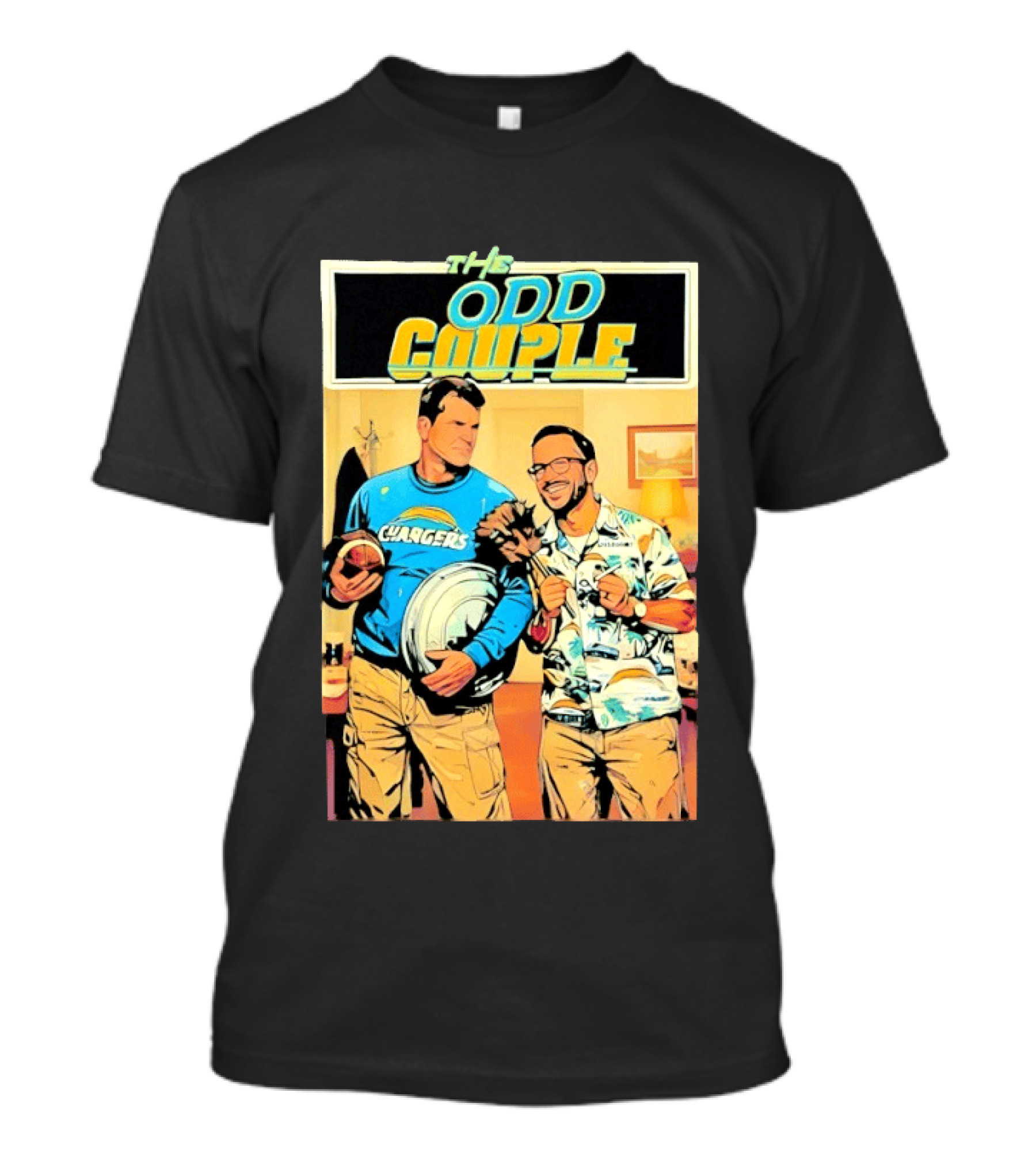 The Odd Couple Chargers Jim Harbaugh Ben Herbert Vintage Sports Comedy T-Shirt