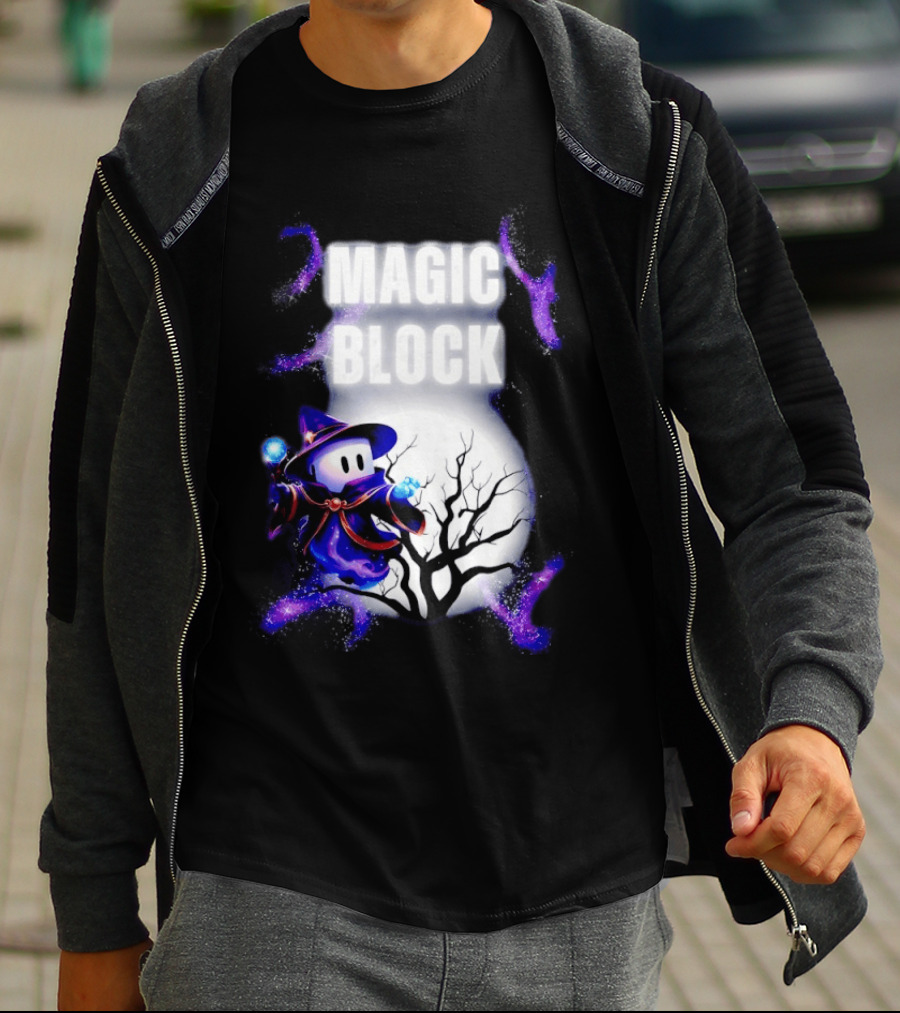 Magic Block Wizard With Glowing Orbs And Mystical Tree T-Shirt