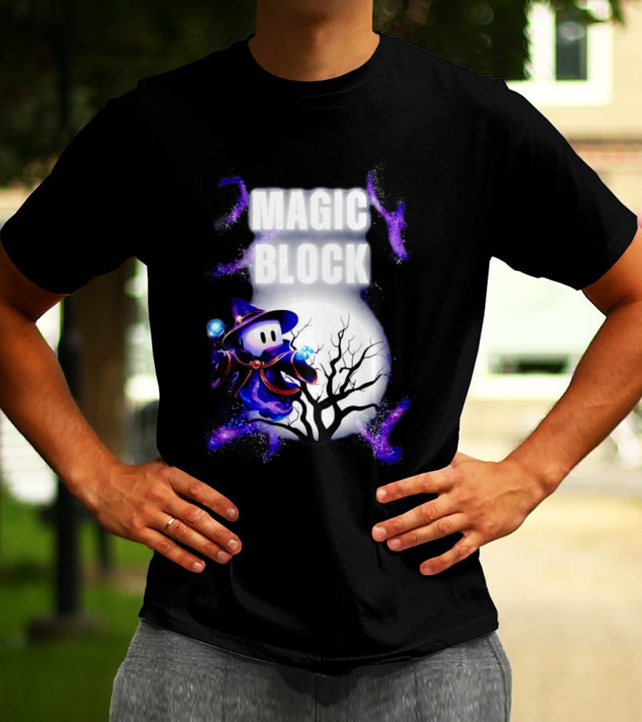 Magic Block Wizard With Glowing Orbs And Mystical Tree T-Shirt
