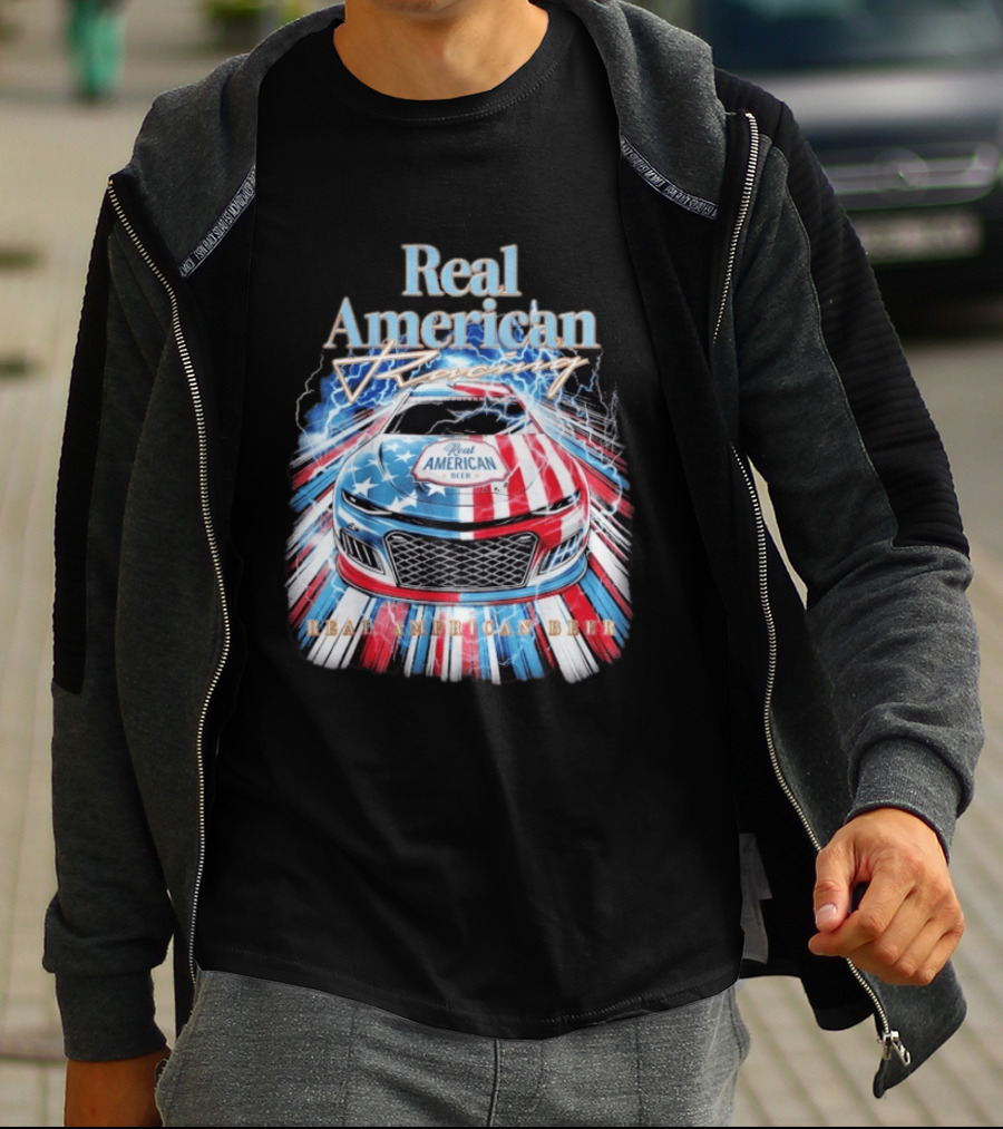 Real American Beer Racing Car With Stars And Stripes T-Shirt