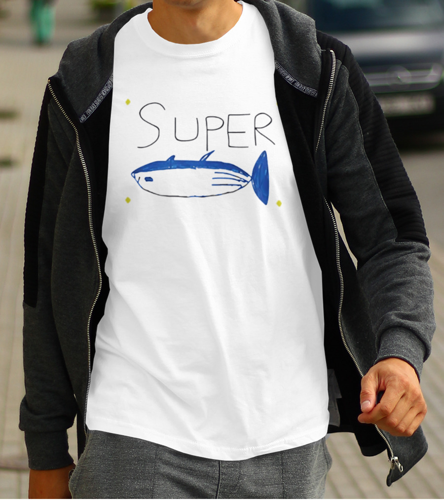 BTS Jin Super Tuna Drawing Blue Fish T-Shirt
