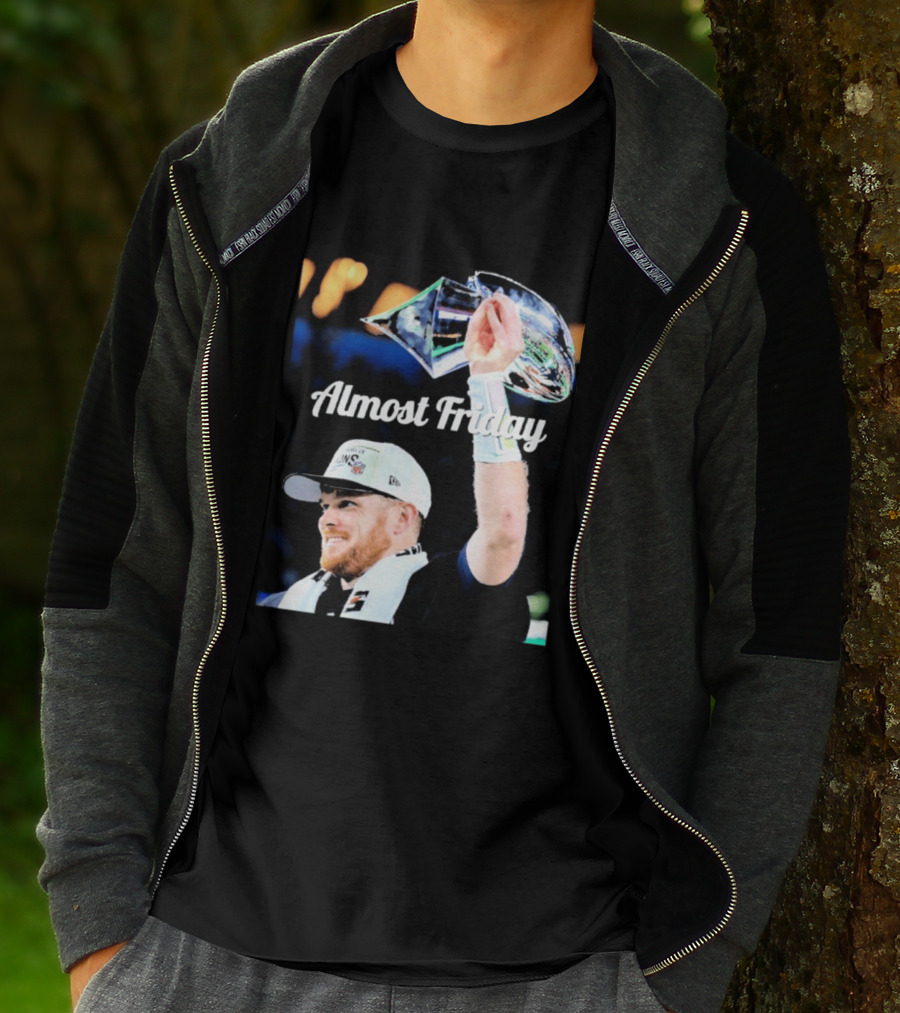 Almost Friday Sam Darnold Holding Lombardi Trophy Celebration T-Shirt