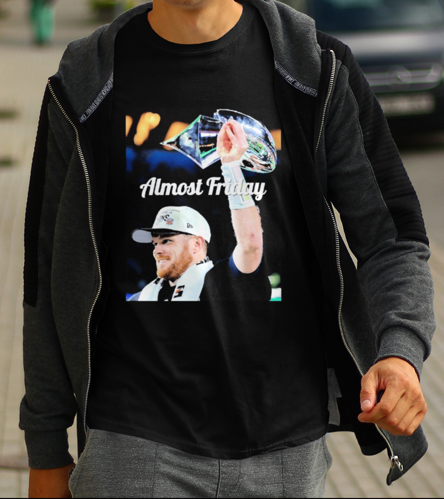 Almost Friday Sam Darnold Holding Lombardi Trophy Celebration T-Shirt