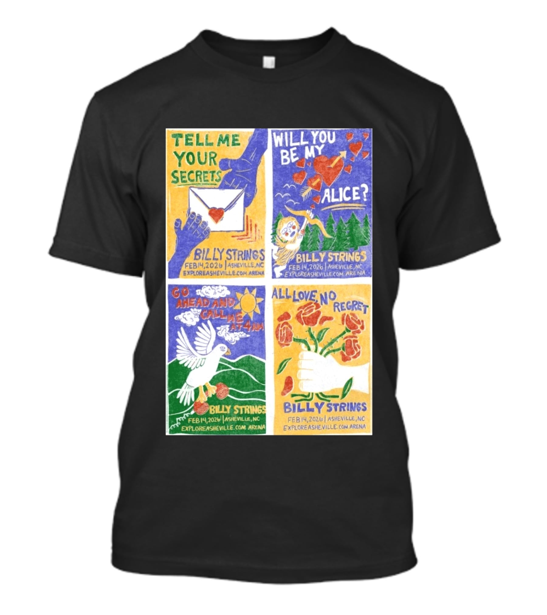 Billy Strings Tell Me Your Secrets Asheville NC February 14 2026 Explore Asheville Arena T-Shirt