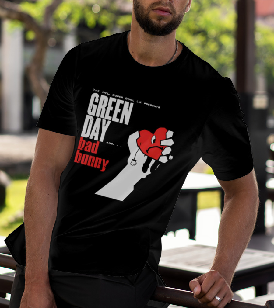 The NFL Super Bowl LVI Presents Green Day Bad Bunny Heart Image T-Shirt