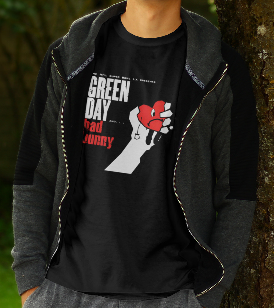 The NFL Super Bowl LVI Presents Green Day Bad Bunny Heart Image T-Shirt