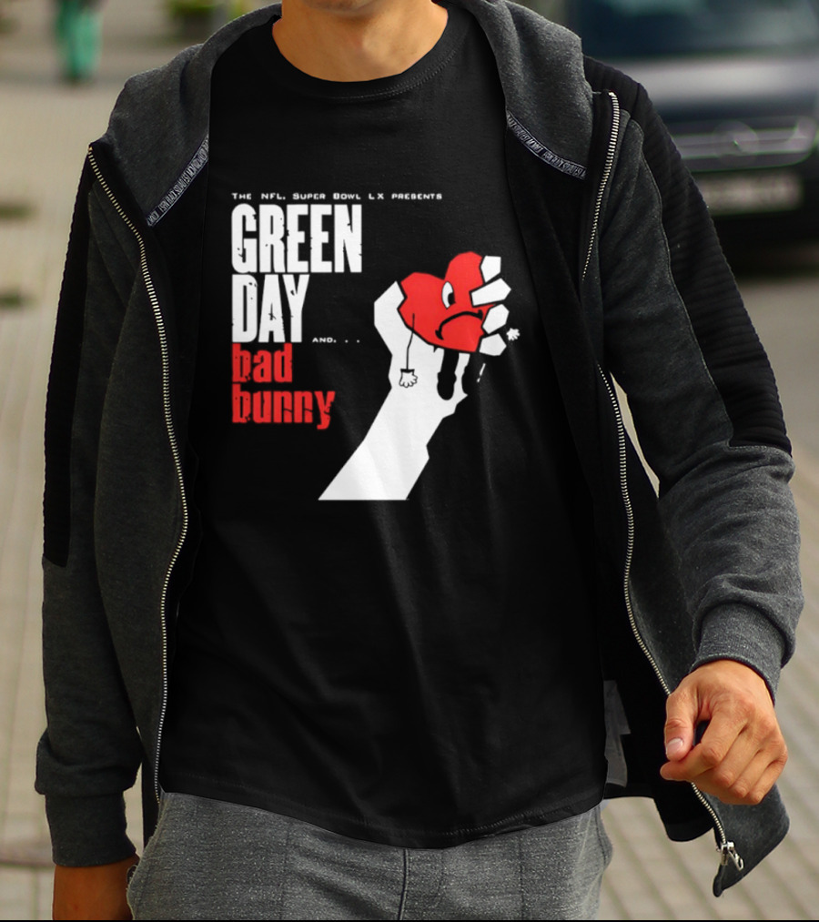 The NFL Super Bowl LVI Presents Green Day Bad Bunny Heart Image T-Shirt