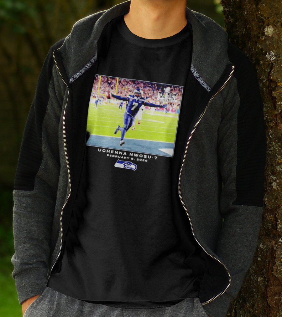 Uchenna Nwosu Seattle Seahawks Super Bowl Celebration Photo 2026 T-Shirt