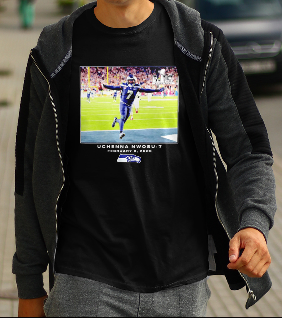 Uchenna Nwosu Seattle Seahawks Super Bowl Celebration Photo 2026 T-Shirt