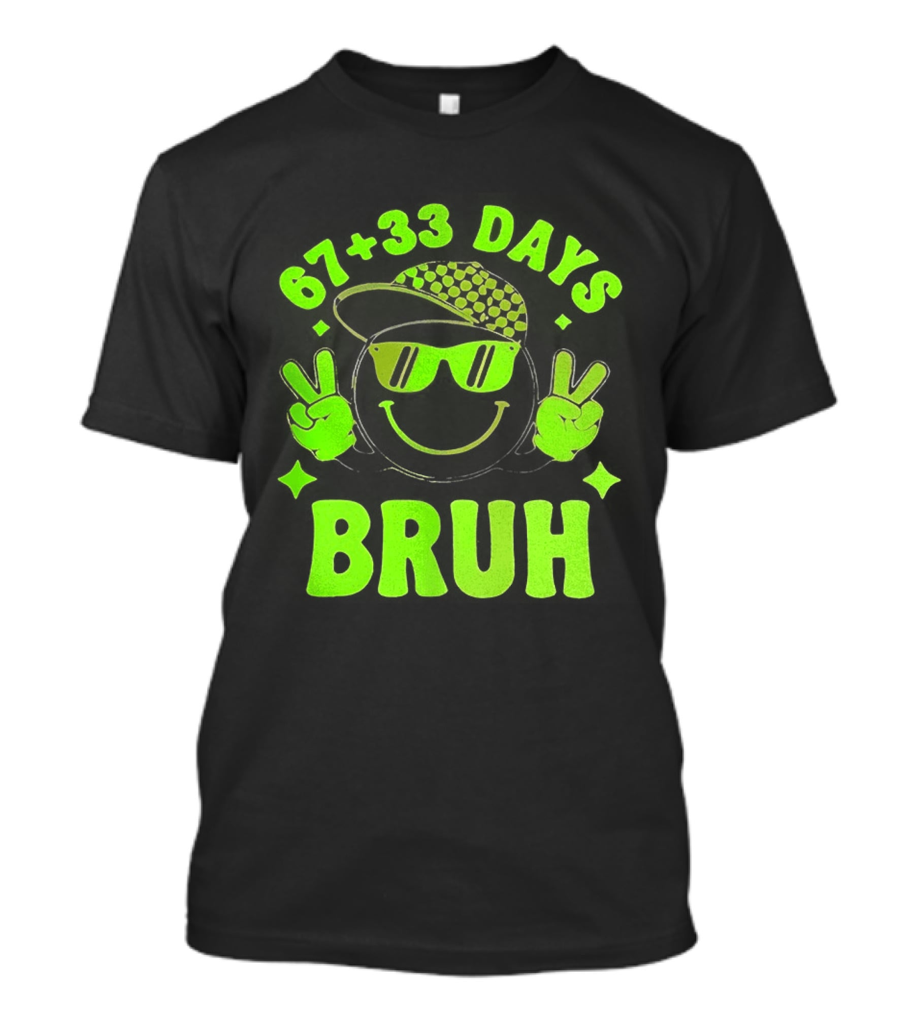 67+33 Days Bruh Emoji With Sunglasses Peace Sign T-Shirt